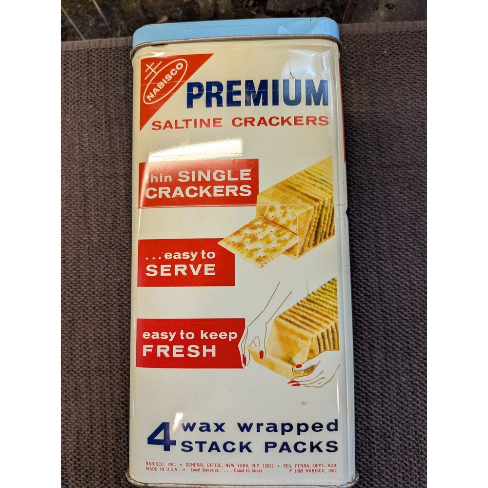 Vintage 1969 Nabisco Saltine Crackers Tin 14oz Advertising Canister